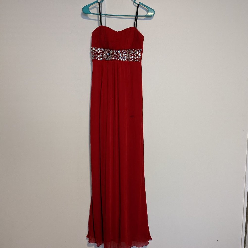 Red Crystal Embellished Prom Dress